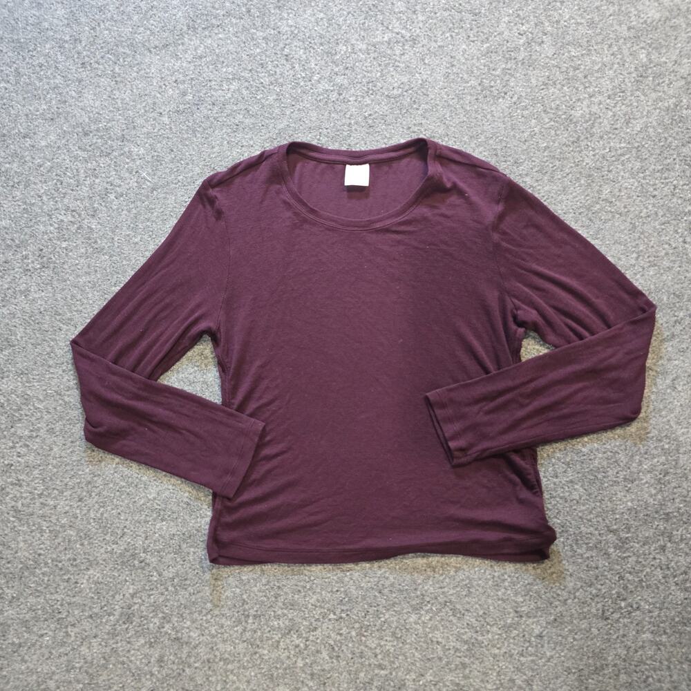 Athleta Top Womens Size Large Purple Burgundy Ribbed Ruched Cropped Casual
